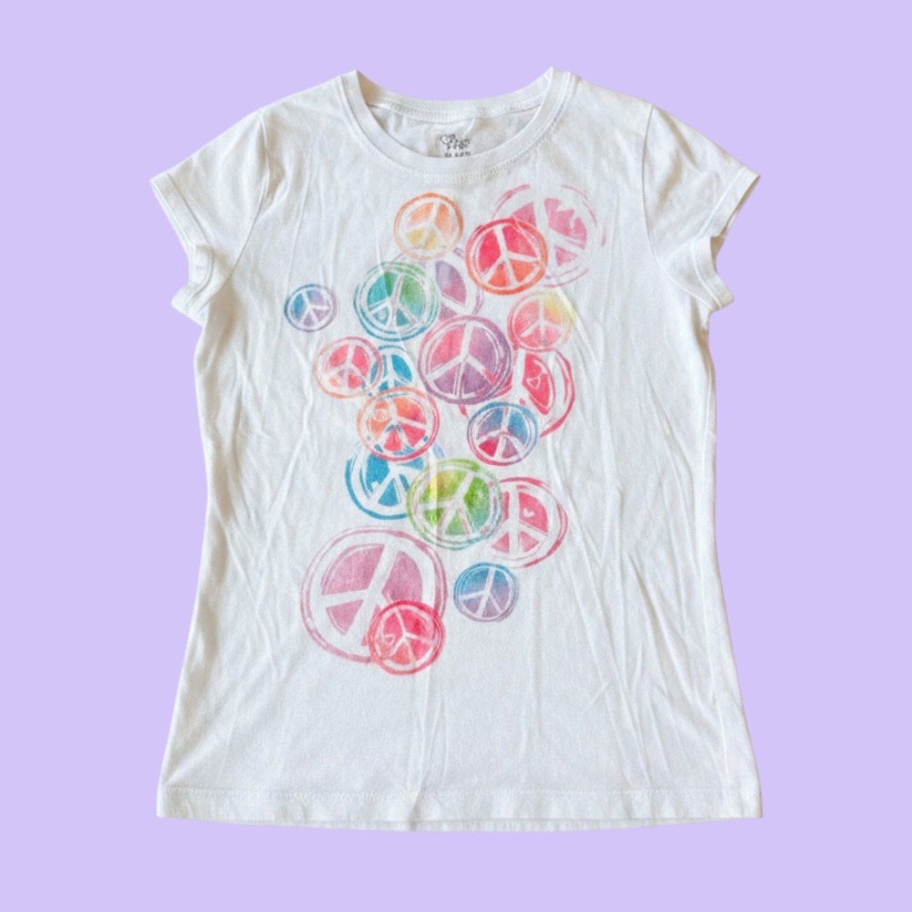 Y2K The Childrens Place Rainbow Peace Sign Graphic Baby Tee Shirt #18